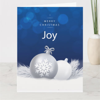Blåvit jul snö DIY-meddelande träd baubles Kort