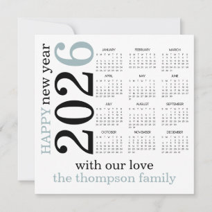Blåvit kalender i gott nytt år 2026 julkort
