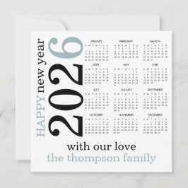 Blåvit kalender i gott nytt år 2026 julkort