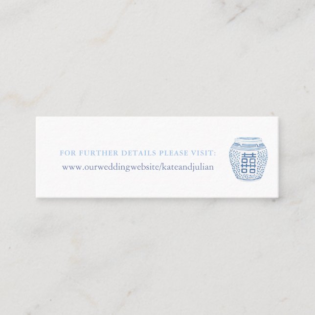 Blåvit kinesisk pottery Bröllop webbplats Infoga Mini Visitkort (Framsida)
