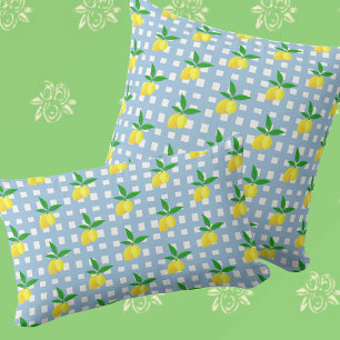 Blåvit kontroll av Retro Preppy Gult Lemons-blått Kudde
