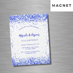 Blåvit lyx från födelsedagen royal magnetisk inbjudningskort<br><div class="desc">För elegant 21:a (eller någon ålder) födelsedagsfest. En vit chic bakgrund. Dekorerad med royalets blå faux-sparkles,  konetti. Anpassa och lägg till information om namn och party. Namn är skrivet med ett handskript i stil</div>