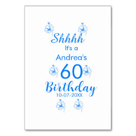 Blåvit mauve shhh 60-årsdagen blommigt namn bordsnummer