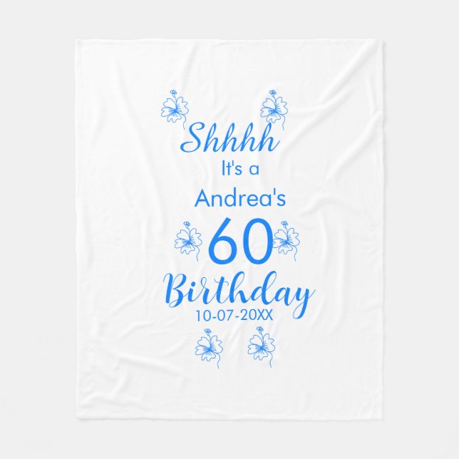 Blåvit mauve shhh 60-årsdagen blommigt namn fleecefilt (Framsidan)