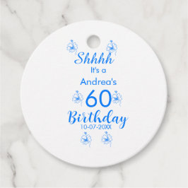 Blåvit mauve shhh 60-årsdagen blommigt namn gåvor etiketter