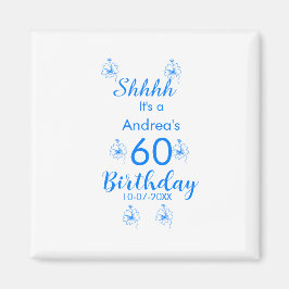 Blåvit mauve shhh 60-årsdagen blommigt namn magnet