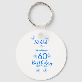 Blåvit mauve shhh 60-årsdagen blommigt namn nyckelring