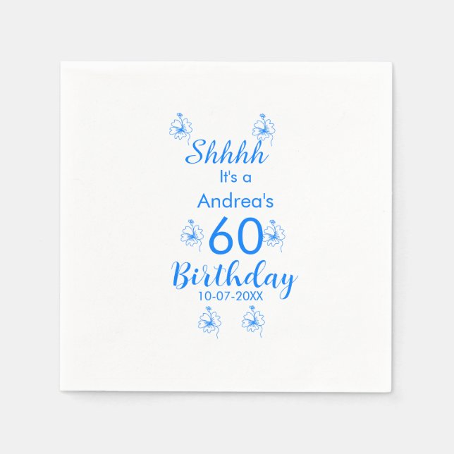 Blåvit mauve shhh 60-årsdagen blommigt namn pappersservett (Framsidan)