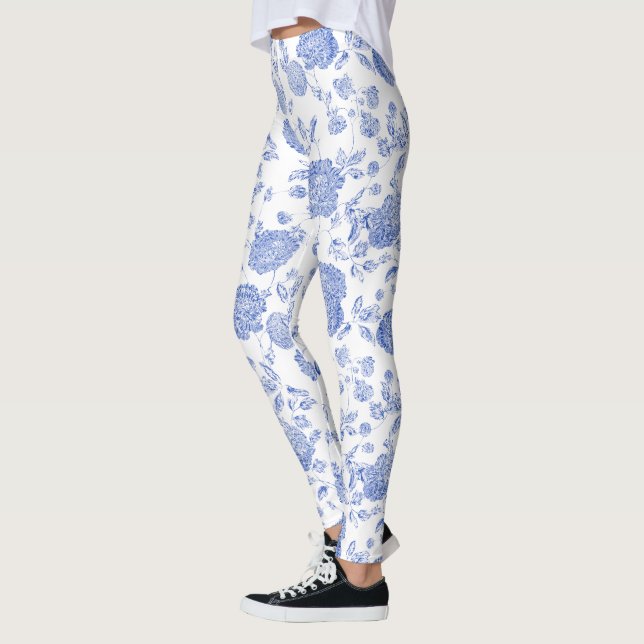 Blåvit modern Vintage Mindre Blommigt Toile Leggings (Vänster)