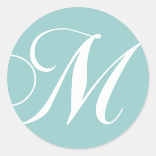 Blåvit monogram M Bröllopsstiftare Runt Klistermärke