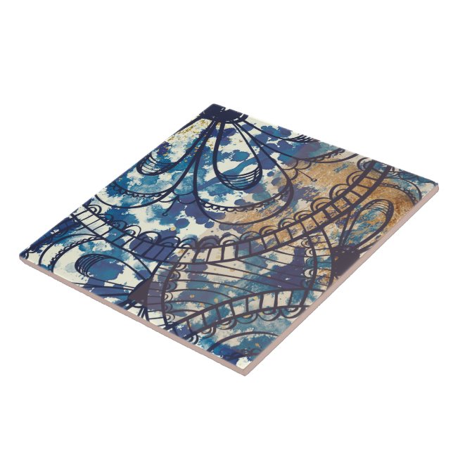 Blåvit, mönstrad loft stil kakelplatta (Sidan)