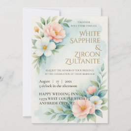 Blåvit och inbjudan till bröllop i Blommigt