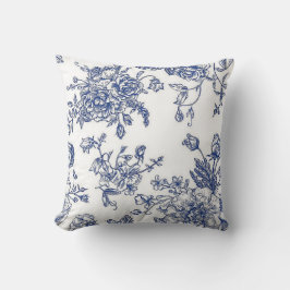 Blåvit och vit blommigt, accentkudde för vintage kudde