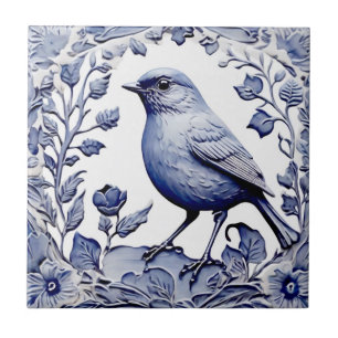 Blåvit och vit Blommigt från Delft Bird Botanical Kakelplatta