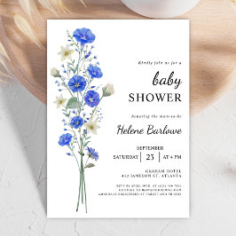 Blåvit och vit Elegant Wildblomma Baby Shower Inbjudningar