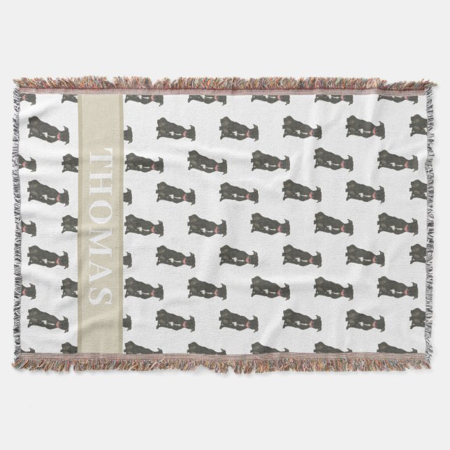 Blåvit och vit Pitbull-personal (svart) Filt (Framsidan)