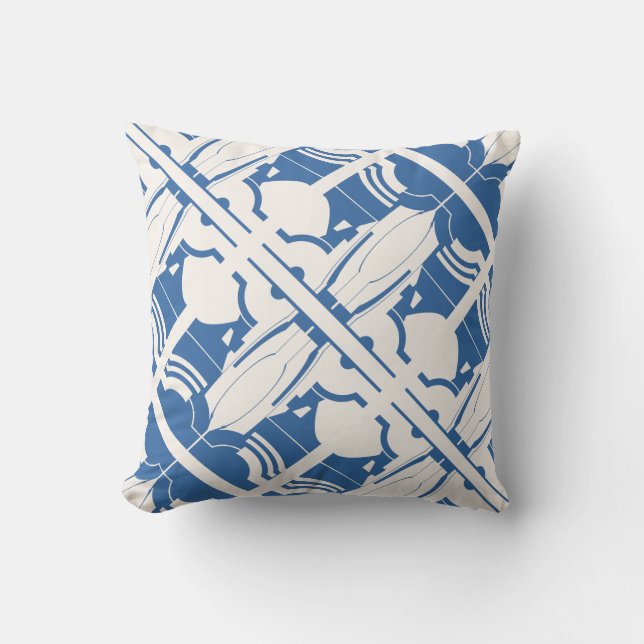 Blåvit, planterad Medelhavsmosaikmotif Kudde (Framsida)