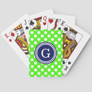 Blåvit Polka dots 1IR, grön marin Spel Kort