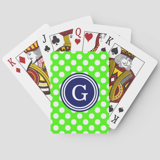 Blåvit Polka dots 1IR, grön marin Spel Kort (Baksidan)