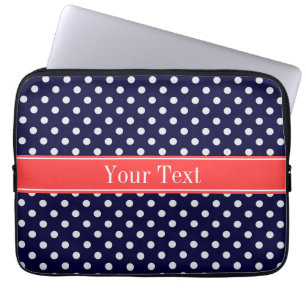 Blåvit Polka dots Coral Namn Monogram Laptop Fodral