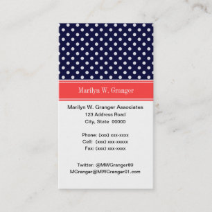 Blåvit Polka dots Coral Namn Monogram Visitkort