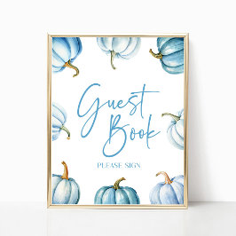 Blåvit Pumpkin Fall Autumn Guest Bok-tecken Poster