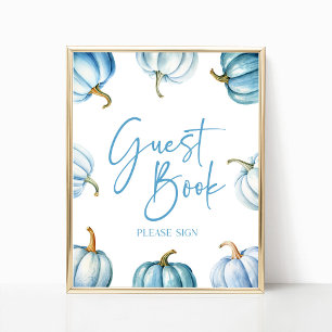 Blåvit Pumpkin Fall Autumn Guest Bok-tecken Poster