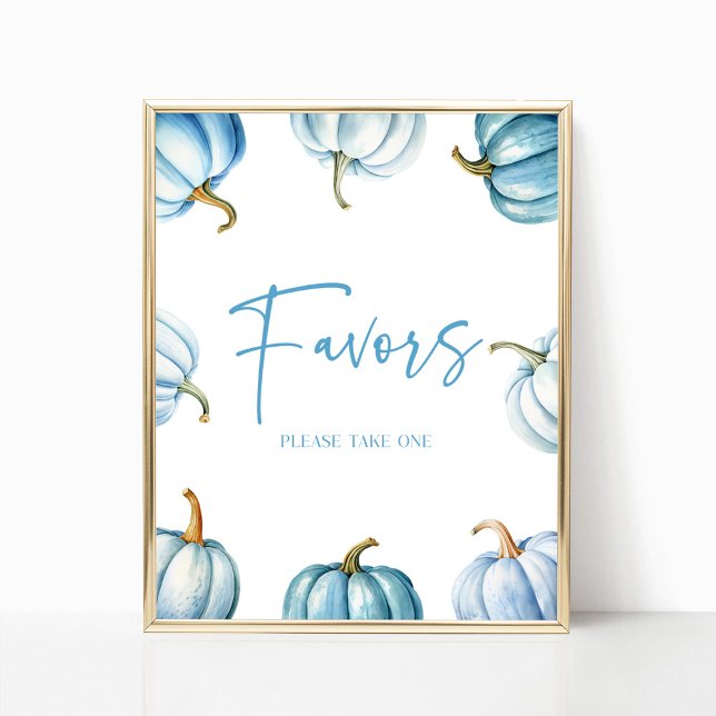 Blåvit Pumpkin Fall Autumn Party favors Sign Poster (Skapare uppladdad)