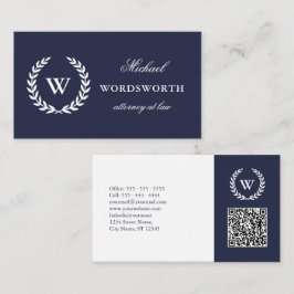 Blåvit QR-kod för monogram klassisk Professionell Visitkort