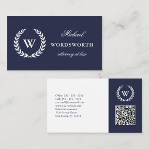 Blåvit QR-kod för monogram klassisk Professionell Visitkort