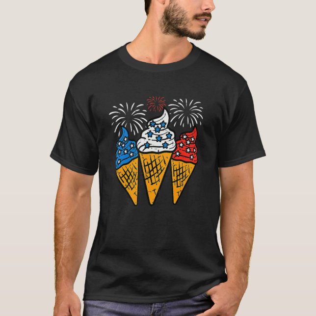 Blåvit rödis Cone US Flagga 4 juli T Shirt (Framsida)