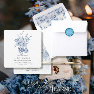 Blåvit skugga för vintagens Blommigt, fyrkant Flic Inbjudningar
