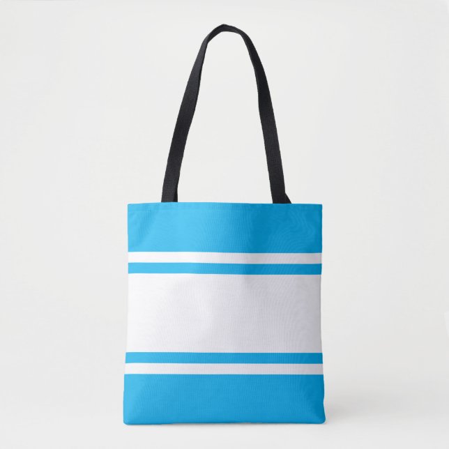 Blåvit Sporty Wide White Himmel Blue Tävla Rand Tygkasse (Framsida)