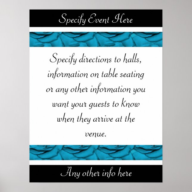 Blåvit svart blommigt bröllop poster (Framsidan)