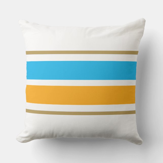 Blåvit Tävla i Himmel med Gult Orange Rand Kudde (Framsida)