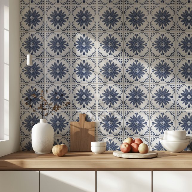 Blåvit vattenfärg Azulejo Medelhavet Kakelplatta (Skapare uppladdad)