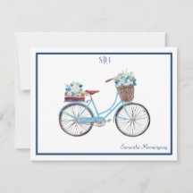 Blåvit vattenfärg Blommigt Cycle Monogram Namn