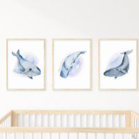 Blåvit vattenfärg Sperm Whale