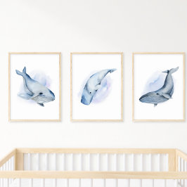 Blåvit vattenfärg Sperm Whale Poster