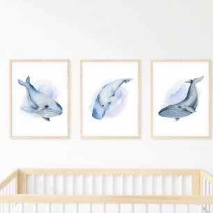 Blåvit vattenfärg Sperm Whale Poster