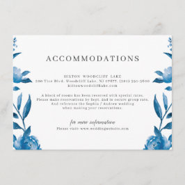 Blåvit vattenfärgsanläggning i blommigt bröllop tilläggskort