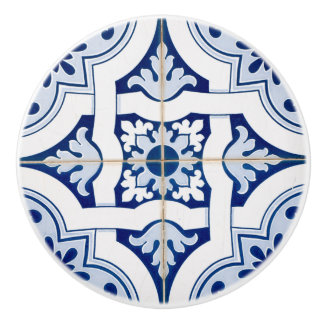 Blåvit Vintage Medelhavsbricka Knopp