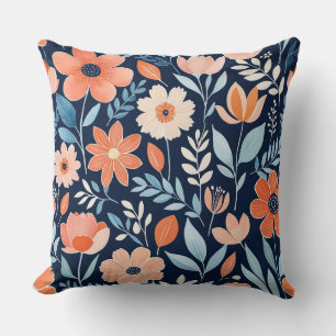 Blåvit, vit och orange Bho-blommigt Kudde