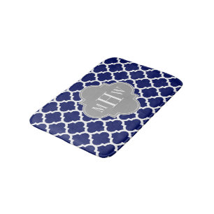 Blåvit Wht Moroccan #5 Grått 3 Initialt Monogram Badrumsmatta