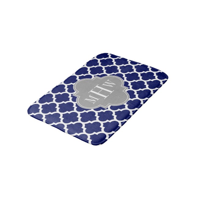 Blåvit Wht Moroccan #5 Grått 3 Initialt Monogram Badrumsmatta (Vinklad)