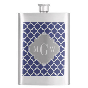 Blåvit Wht Moroccan #5 Grått 3 Initialt Monogram Fickplunta
