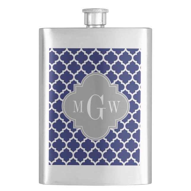 Blåvit Wht Moroccan #5 Grått 3 Initialt Monogram Fickplunta (Framsidan)