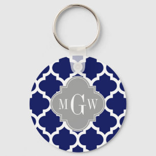 Blåvit Wht Moroccan #5 Grått 3 Initialt Monogram Nyckelring