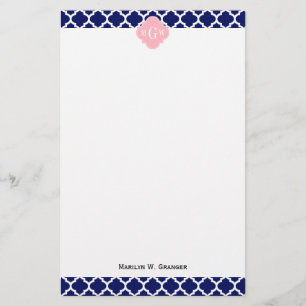 Blåvit Wht Moroccan #5 Rosa 3 Initialt Monogram Brevpapper