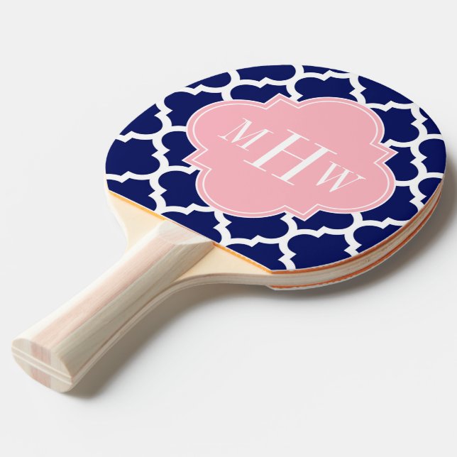Blåvit Wht Moroccan #5 Rosa 3 Initialt Monogram Pingisracket (Frontvinkel)
